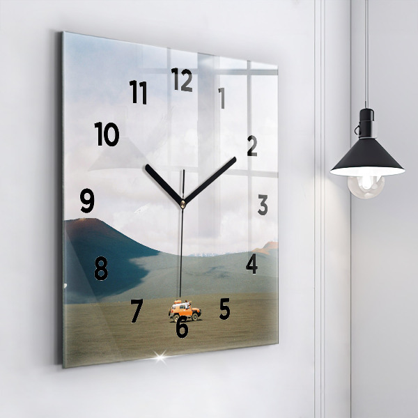 Square glass wall clock Vehicle in the Kamchatka desert