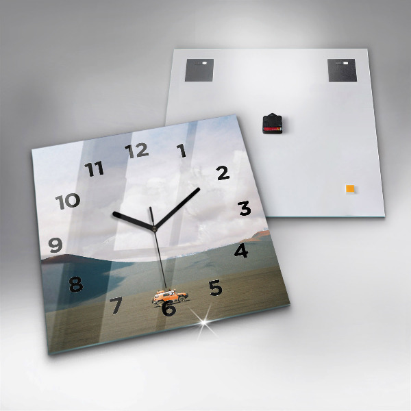 Square glass wall clock Vehicle in the Kamchatka desert