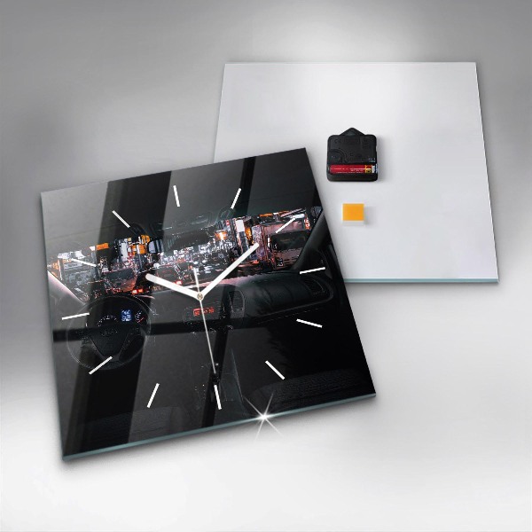 Square glass wall clock Car in Tokyo