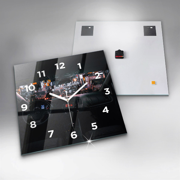 Square glass wall clock Car in Tokyo