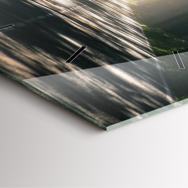 Square glass wall clock Forest road and streaks of sunlight