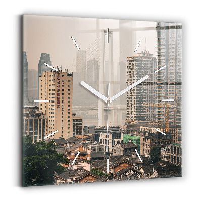 Square glass wall clock Chongqing Old Town