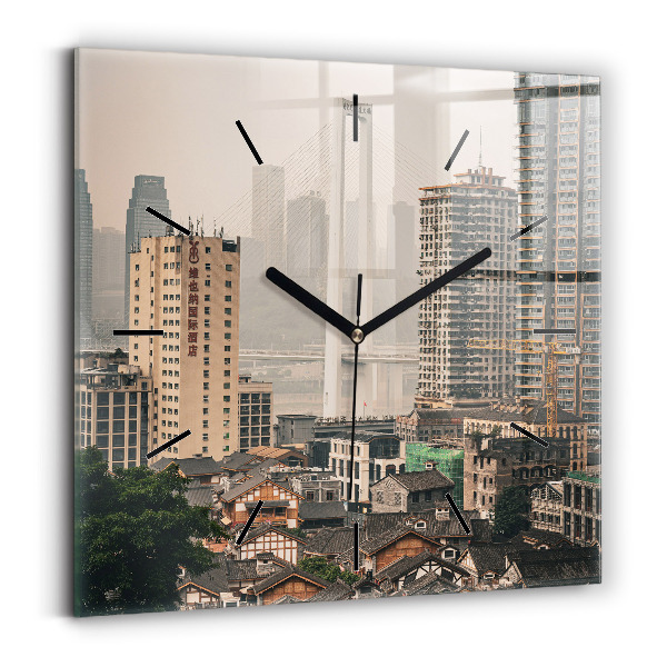 Square glass wall clock Chongqing Old Town