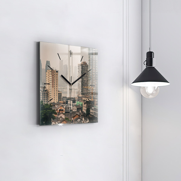 Square glass wall clock Chongqing Old Town