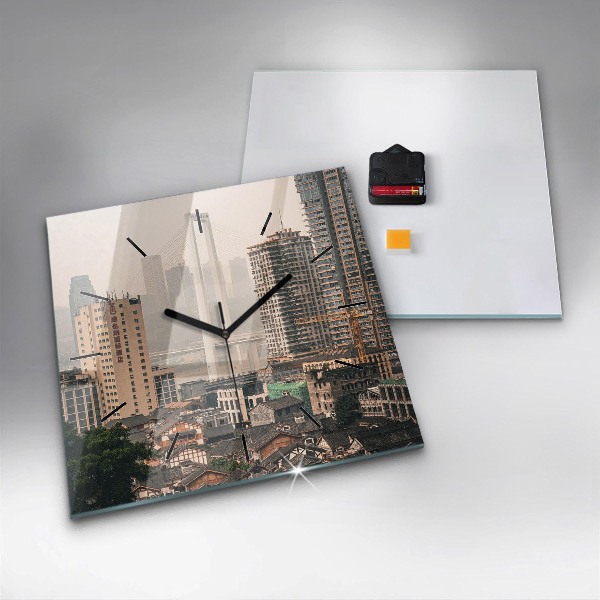 Square glass wall clock Chongqing Old Town