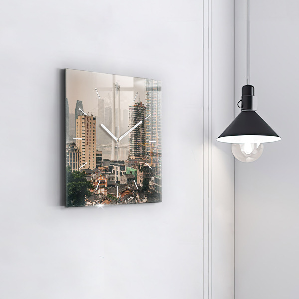 Square glass wall clock Chongqing Old Town