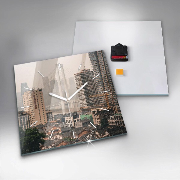 Square glass wall clock Chongqing Old Town