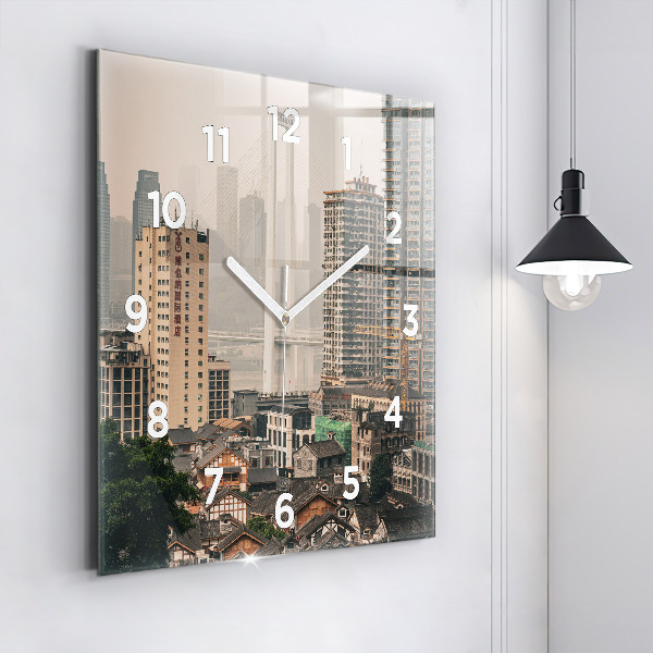 Square glass wall clock Chongqing Old Town