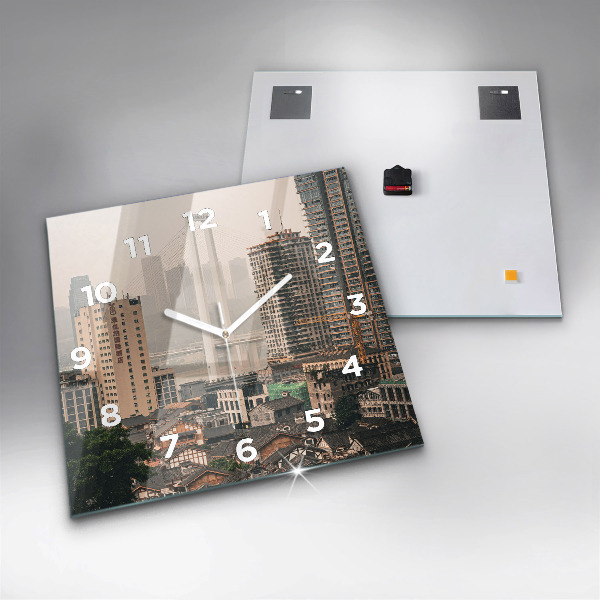 Square glass wall clock Chongqing Old Town