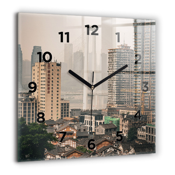Square glass wall clock Chongqing Old Town