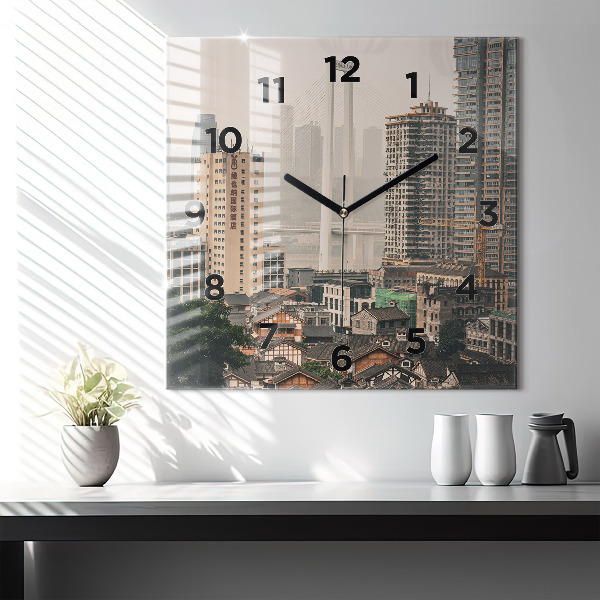 Square glass wall clock Chongqing Old Town