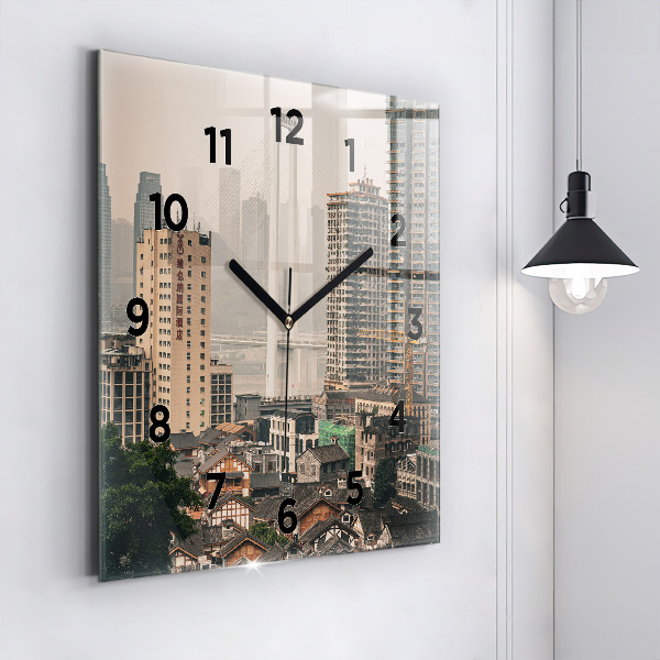 Square glass wall clock Chongqing Old Town