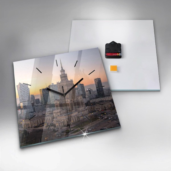 Square glass wall clock Panorama of Warsaw