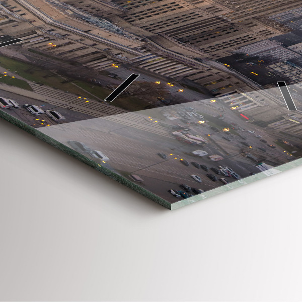 Square glass wall clock Panorama of Warsaw