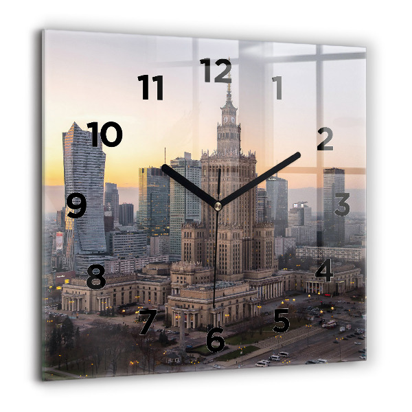 Square glass wall clock Panorama of Warsaw