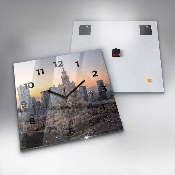Square glass wall clock Panorama of Warsaw