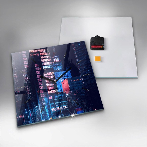 Square glass wall clock Warsaw at night