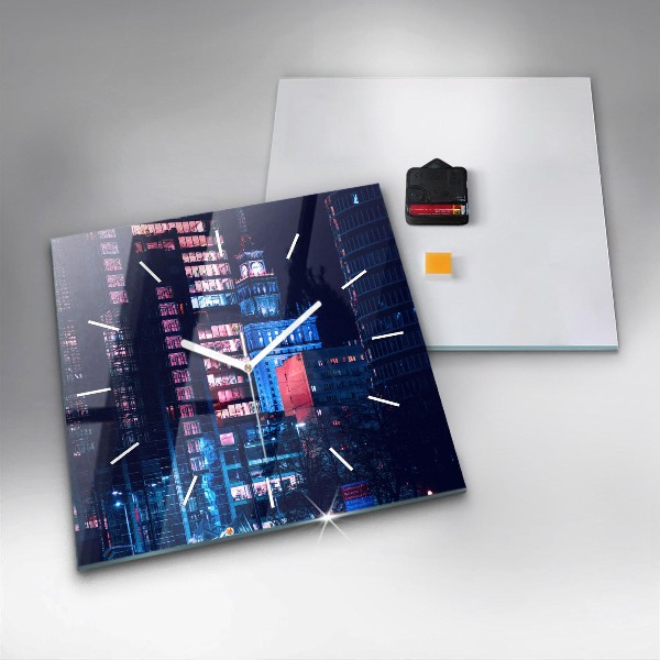 Square glass wall clock Warsaw at night
