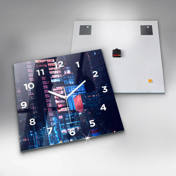 Square glass wall clock Warsaw at night