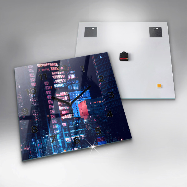 Square glass wall clock Warsaw at night
