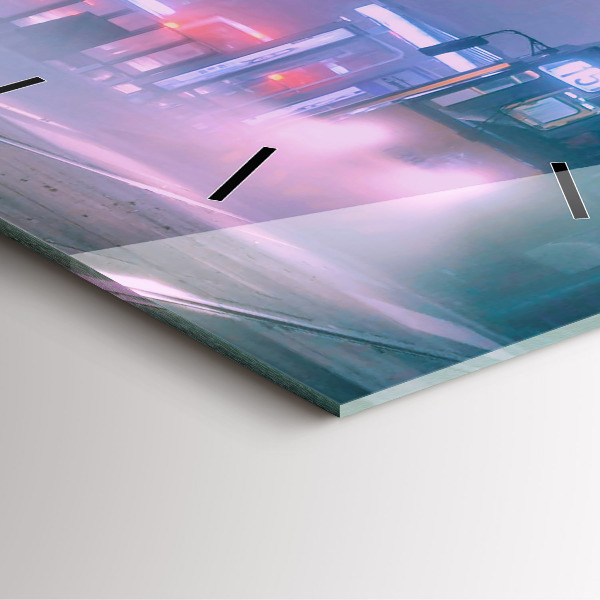 Square glass wall clock Warsaw in the fog