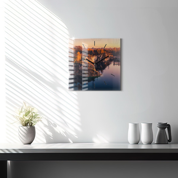 Square glass wall clock Krakow Lake Zakrzówek