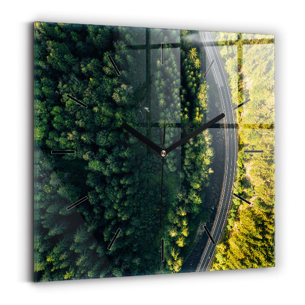 Square glass wall clock Forest from a bird's eye view