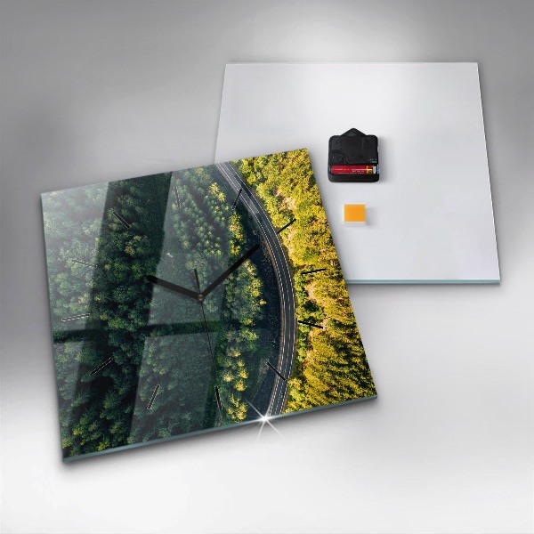 Square glass wall clock Forest from a bird's eye view