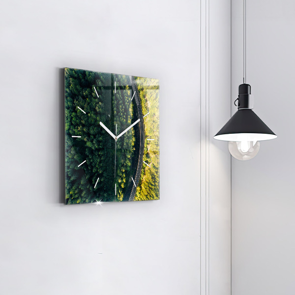 Square glass wall clock Forest from a bird's eye view
