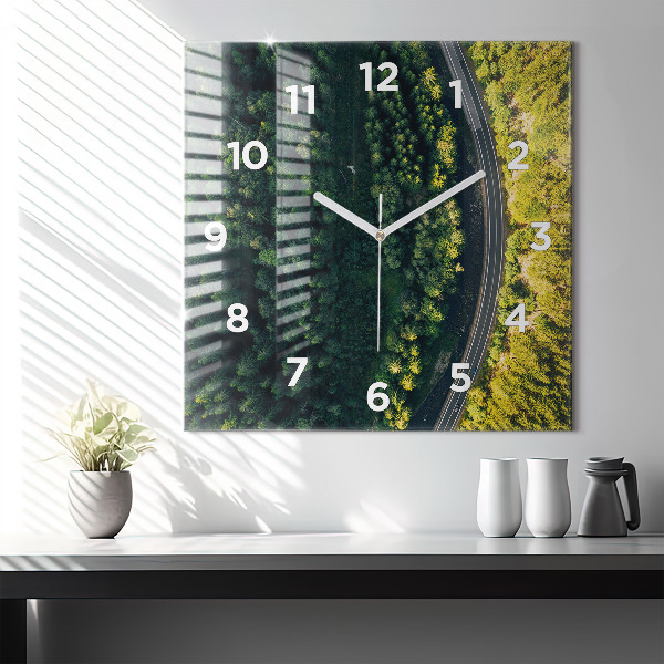 Square glass wall clock Forest from a bird's eye view