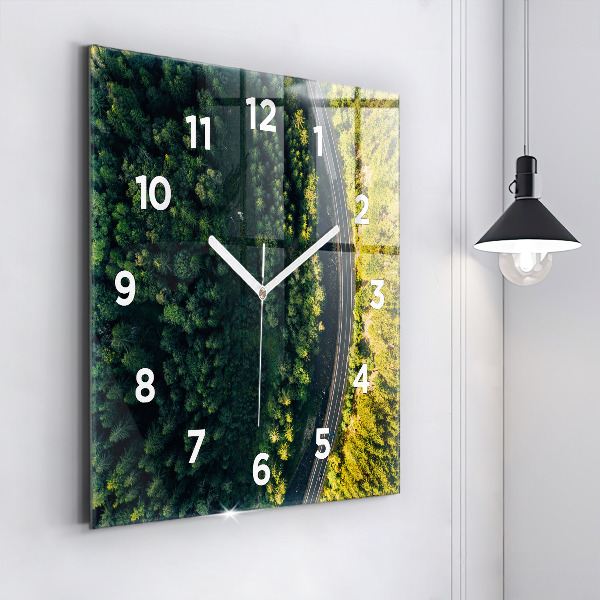 Square glass wall clock Forest from a bird's eye view