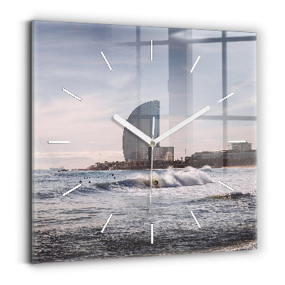 Square glass wall clock Barcelona Surfer