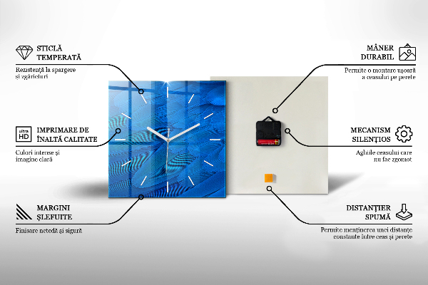 Square glass wall clock Barcelona Surfer