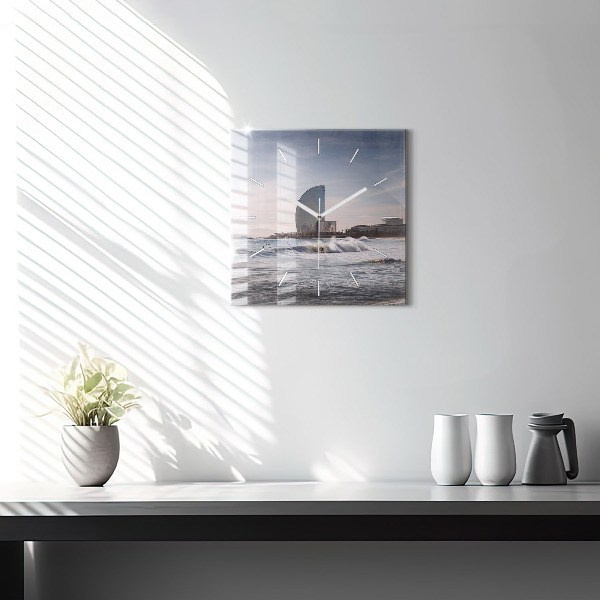 Square glass wall clock Barcelona Surfer