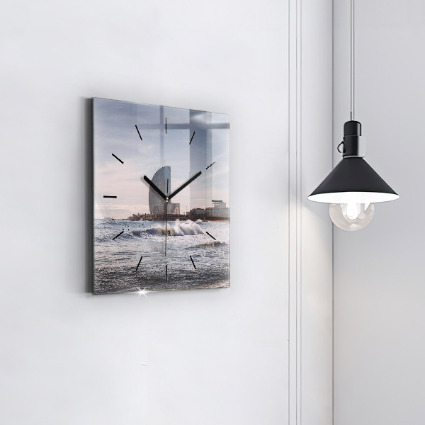 Square glass wall clock Barcelona Surfer