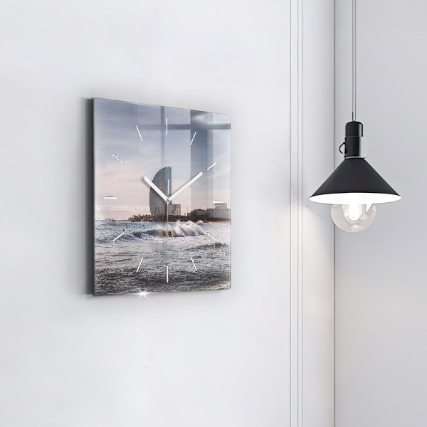 Square glass wall clock Barcelona Surfer
