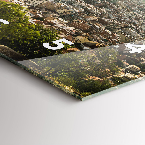 Square glass wall clock Barcelona view Montjuic