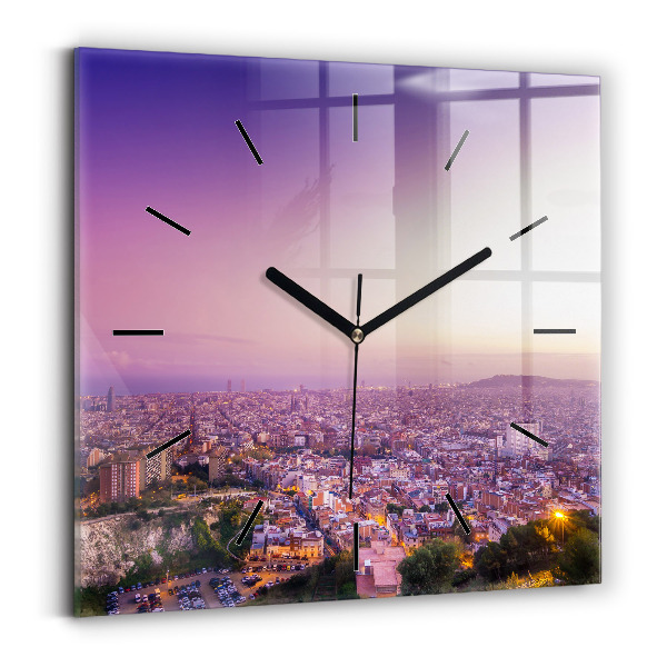 Square glass wall clock Barcelona Bunkers El Carmel