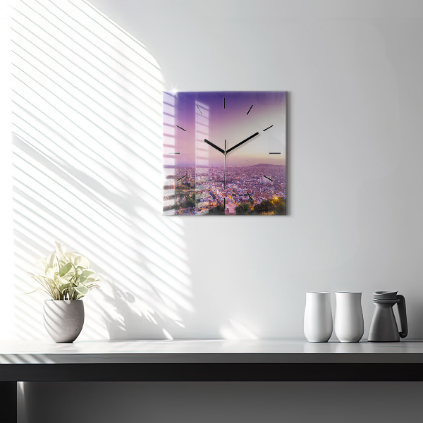 Square glass wall clock Barcelona Bunkers El Carmel