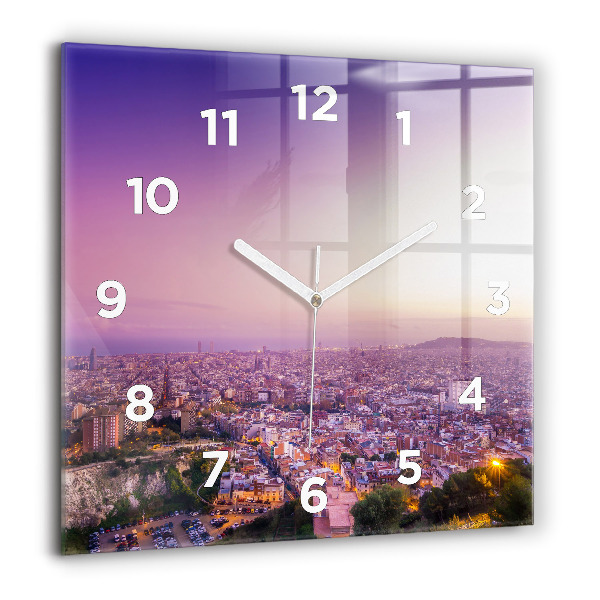 Square glass wall clock Barcelona Bunkers El Carmel