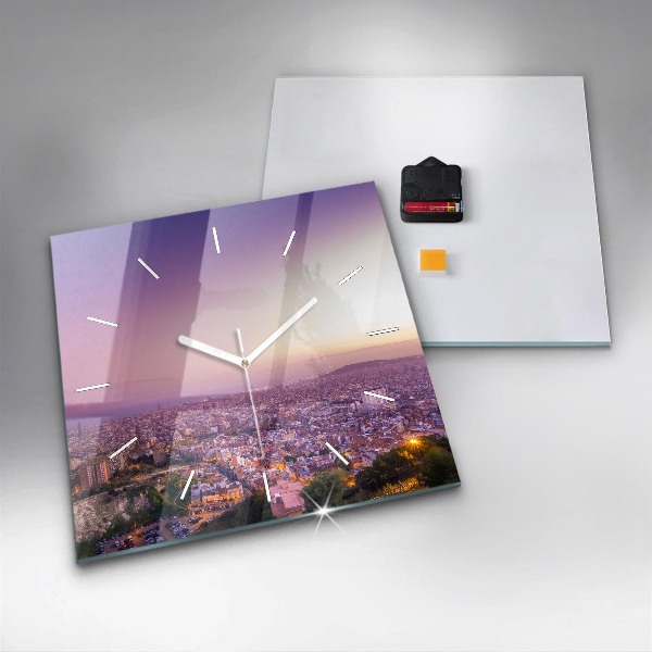 Square glass wall clock Barcelona Bunkers El Carmel