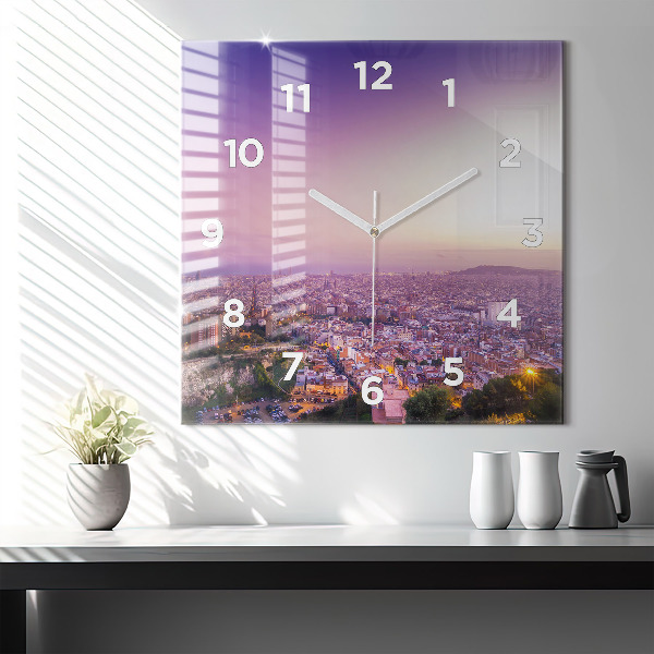 Square glass wall clock Barcelona Bunkers El Carmel