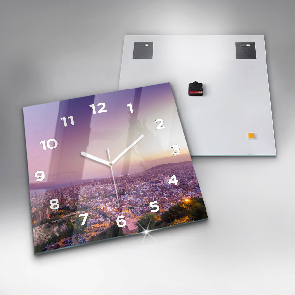 Square glass wall clock Barcelona Bunkers El Carmel