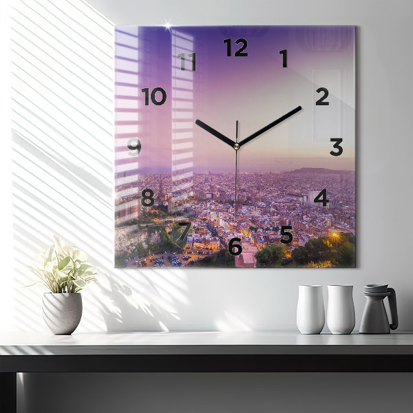 Square glass wall clock Barcelona Bunkers El Carmel