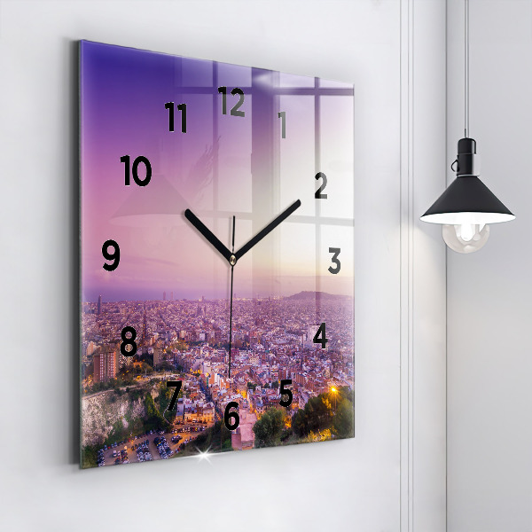 Square glass wall clock Barcelona Bunkers El Carmel