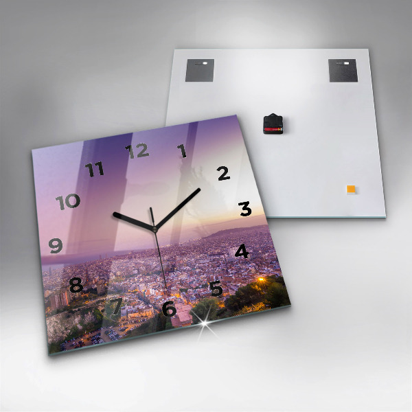 Square glass wall clock Barcelona Bunkers El Carmel