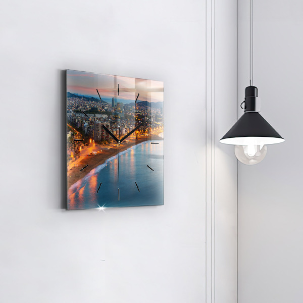 Square glass wall clock Barcelona Beach