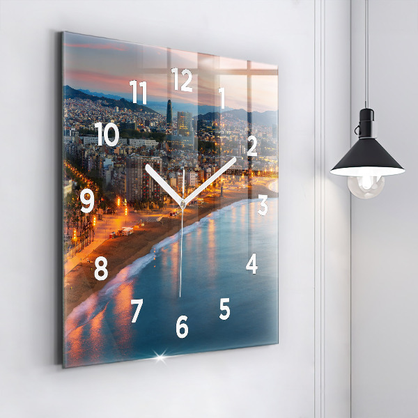 Square glass wall clock Barcelona Beach