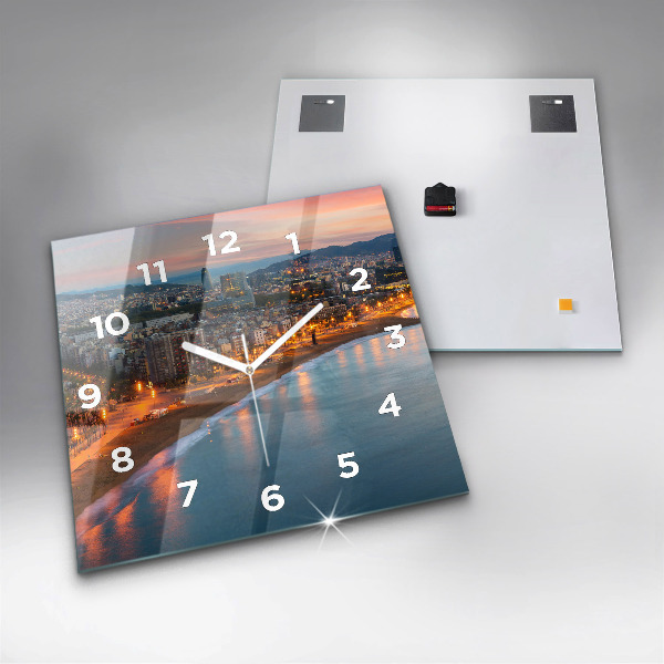 Square glass wall clock Barcelona Beach