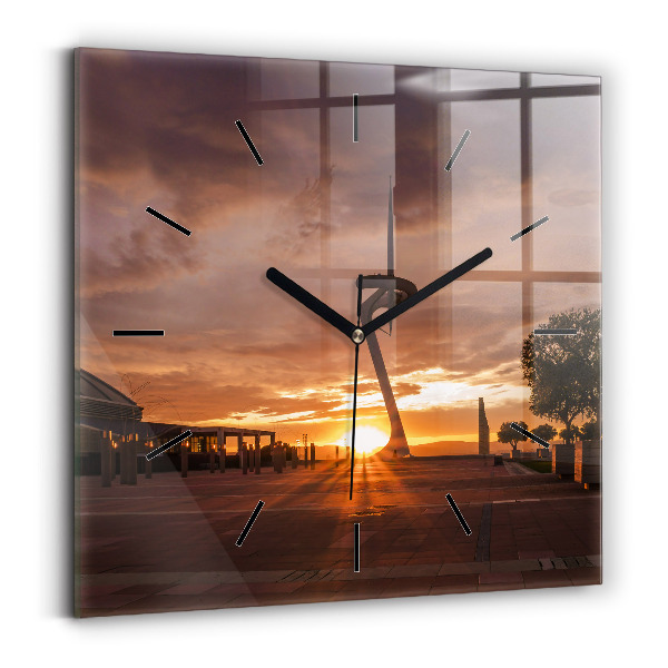 Square glass wall clock Barcelona Olympic Park